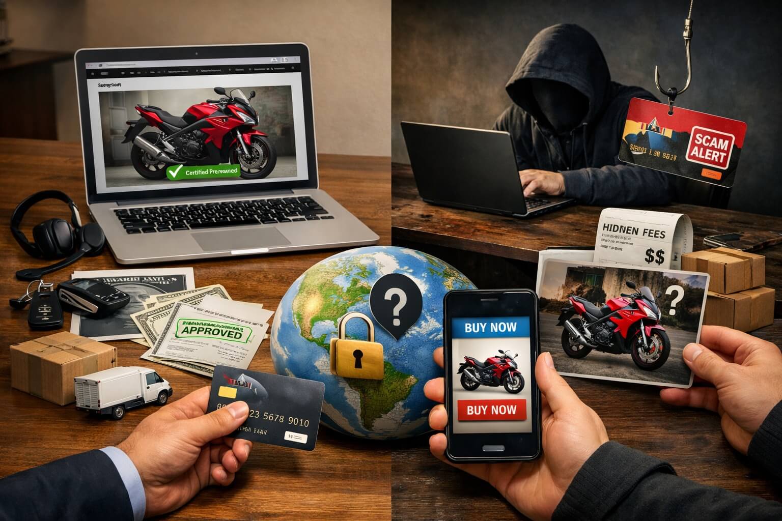 What are the advantages and risks of buying a motorcycle from a verified dealership online